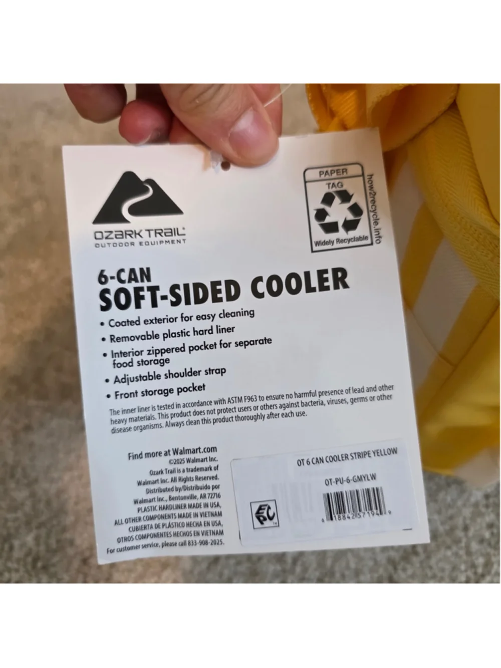 Ozark Trail Unisex 6-Can Soft-Sided Cooler Yellow White